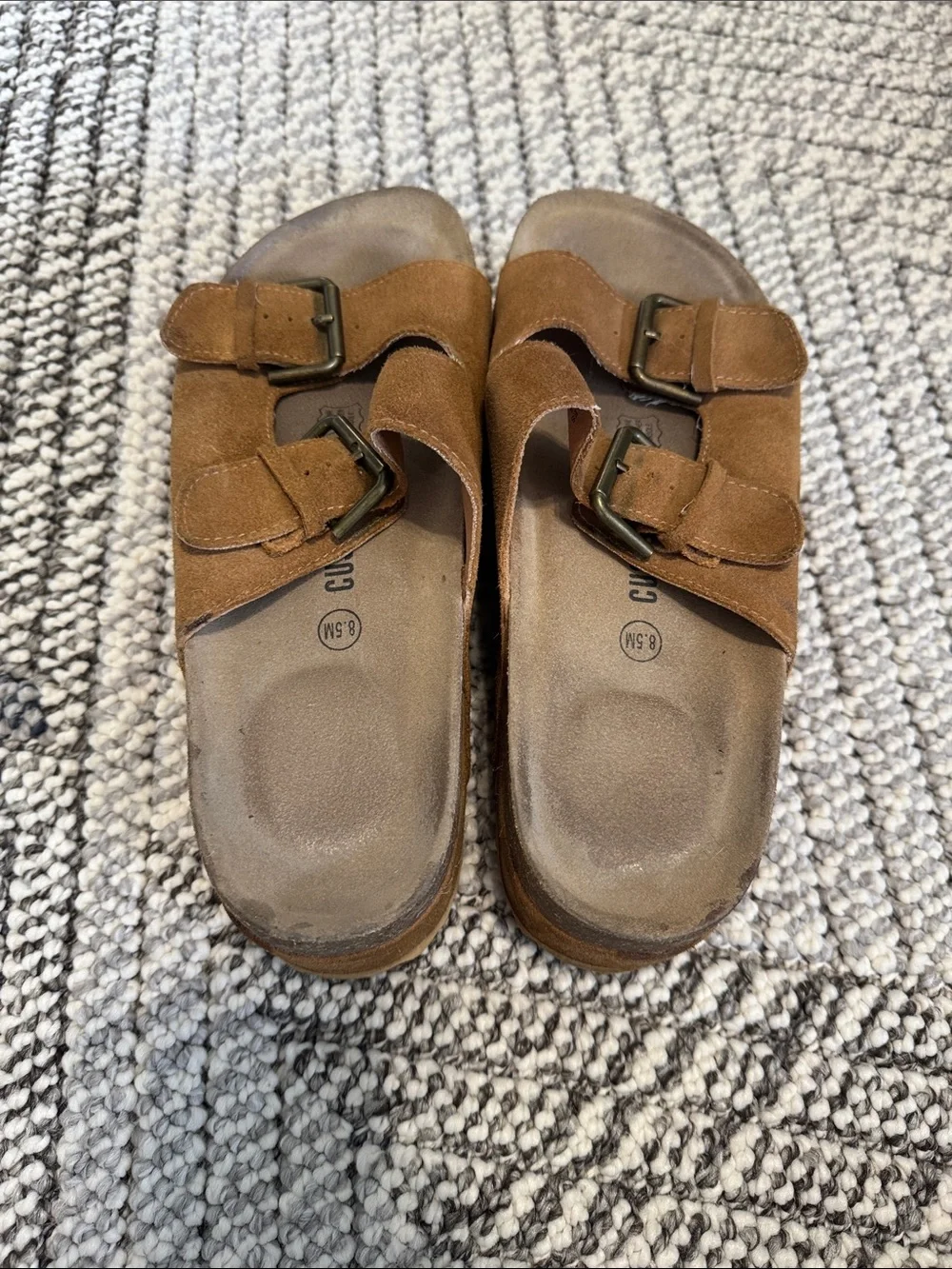Women’s Suede Platform Slide Sandals in Brown with Buckle Straps